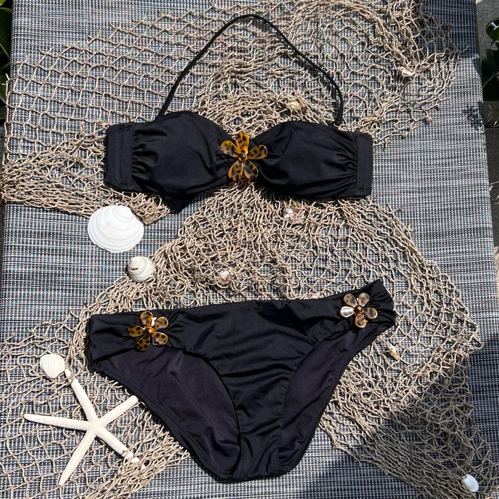 J Crew Bandeau Bikini Size Medium Black Great Condition